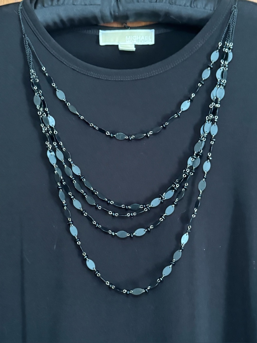 LAYERED BLACK METAL EXTRA LONG NECKLACE